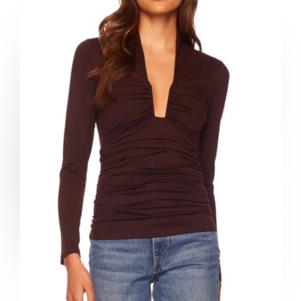 Susana Monaco V Cut Out LongSleeve Top in Cabernet Brown - Picture 3 of 4